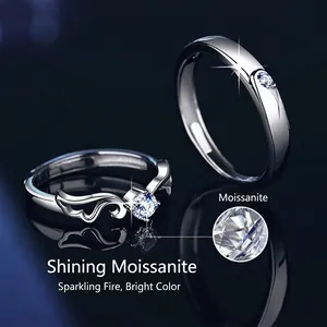 Moissanite 925 sterling silver angel wing couple rings set for wedding jewelry