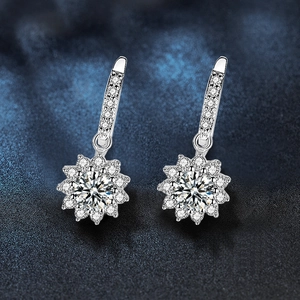 Detail von 925 Sterling Silber Sonnenblumen Ohrhänger mit funkelnden Moissanit Steinen