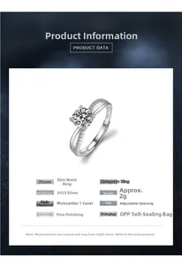 Detail showing the six-prong setting and 1 carat moissanite stone on S925 silver ring