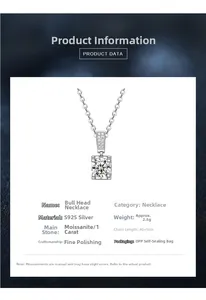 Detailed view of 1 carat moissanite pendant with classic four-prong S925 silver setting