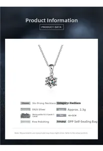 Detail specifications of 1 carat six-prong moissanite pendant in 925 sterling silver