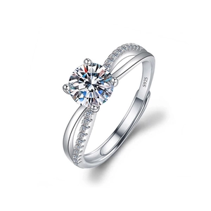 Adjustable 925 sterling silver ring featuring a sparkling moissanite and hollow design