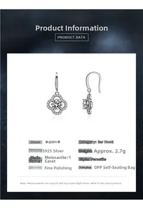 Detailed view of S925 silver four-leaf clover earrings with 1ct moissanite stones