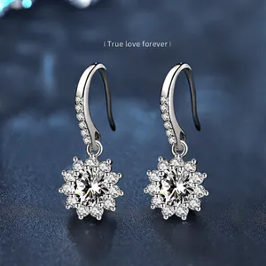 925 Sterlingsilber Sonnenblume Moissanit Ohrhänger Für Damen Elegant Minimalistisch Blumen Ohrringe Mode Schmuck