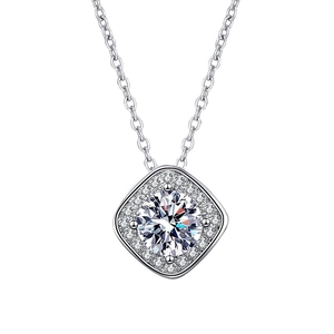 Classic 925 sterling silver necklace featuring a square pendant with a round center stone