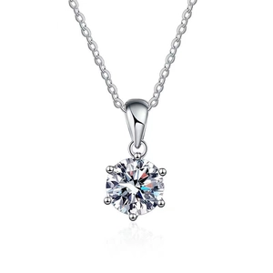 925 sterling silver necklace featuring a 1-carat round moissanite in a 6-prong setting