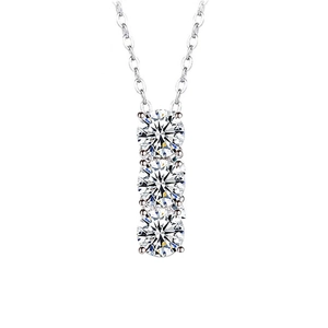 925 sterling silver necklace with three round-cut moissanite stones in vertical prong setting