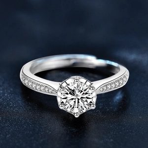 925 Sterling Silver Moissanite Flower Bud Open Ring For Women Adjustable Six-Prong Engagement Ring Korean Fashion Jewelry