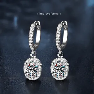 925 Sterling Silver Oval Moissanite Halo Drop Earrings Luxurious Elegant D Color VVS1 Gemstone Earrings For Women Jewelry Gift