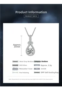 Detail of 925 sterling silver teardrop pendant necklace with 23mm height measurement