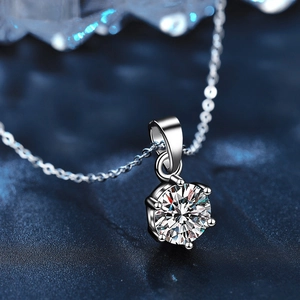 Classic 925 sterling silver necklace featuring 1 carat moissanite in a six-prong pendant