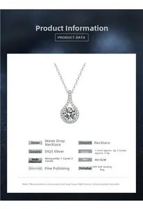Détail du collier pendentif goutte en moissanite argent S925 avec spécifications