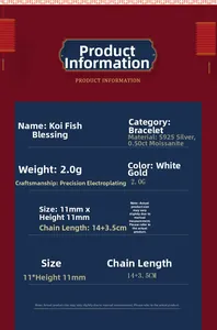 Spécifications du bracelet koi en argent 925 avec moissanite et placage platine