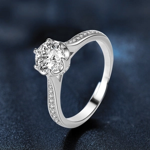 Moissanite 925 sterling silver ring with six-prong setting and adjustable open band