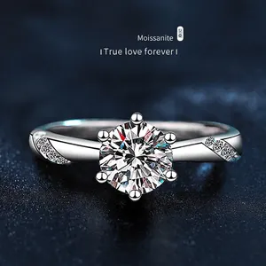 925 Sterling Silver One Carat Moissanite Ring Classic Six Prong Crown Setting Sparkling Engagement Wedding Jewelry For Women