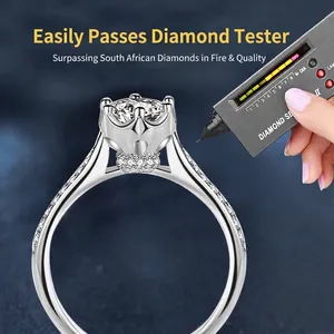 Moissanite 925 sterling silver crown ring being tested for authenticity with a diamond tester