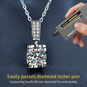 925 sterling silver moissanite necklace with four-claw pendant passing diamond tester