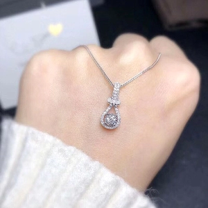 Elegant 925 sterling silver water drop pendant necklace with pavé moissanite accents