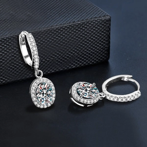 Elegant 925 sterling silver oval halo moissanite drop earrings for women in white gold
