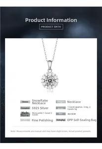 Detailed technical data for the S925 silver snowflake necklace with moissanite