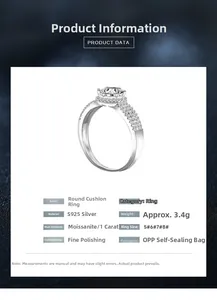 Vue détaillée d'une bague moissanite 1 carat avec monture à six griffes en argent S925