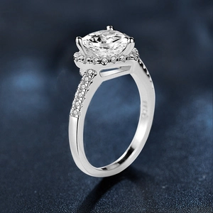 Classic 925 sterling silver ring with 1ct cushion cut moissanite and halo setting