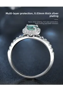 Detail of emerald green gemstone ring with 0.03mm thick silver plating for durability