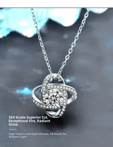 Macro detail of 925 sterling silver clover pendant with 3EX cut moissanite stone