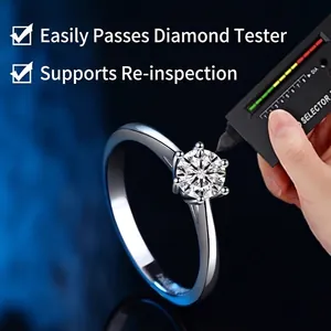 Bague moissanite en argent 925 à six griffes réussissant le test du testeur de diamant