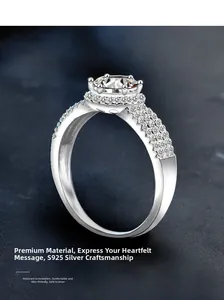 Vue macro d'une bague en argent S925 avec moissanite 1 carat et anneau pavé de diamants