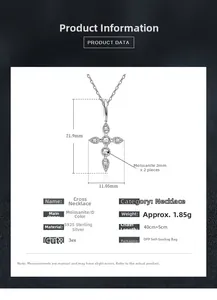 Detailed size specifications for the S925 sterling silver moissanite cross necklace