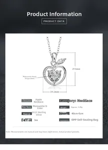 Détail du pendentif pomme avec moissanite cœur 8mm et argent S925 pour cette chaîne