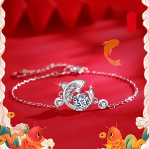 Bracelet Poisson Koi en Argent Sterling 925 Avec Moissanite pour Femme Pendentif Animal Vintage Chaîne Réglable Bijoux Cadeau