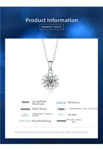 Detailed specifications of S925 sterling silver snowflake pendant with moissanite diamond