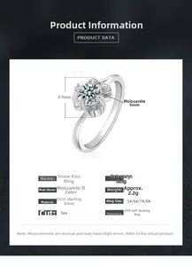 Detailed product data sheet for S925 sterling silver moissanite ring with 5mm D-color stone