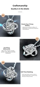 Macro detail of 925 silver clover pendant with four-prong set moissanite stone