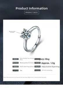 Detail view showing 6.5mm Moissanite D color S925 sterling silver four-prong ring