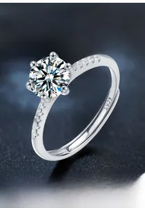Macro shot of S925 hallmark on a classic six-prong moissanite sterling silver ring