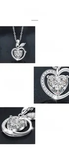 Détail macro d'un collier Moissanite en forme de cœur en argent S925 avec serti à griffes