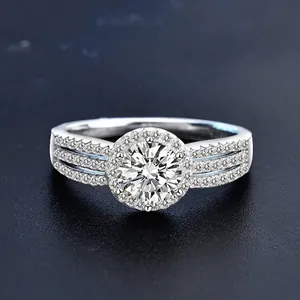 Bague en Argent Sterling 925 Moissanite de Luxe pour Femme Coupe Brillante Ronde Halo Bague de Fiançailles Mariage Avec Certificat GRA Bijoux