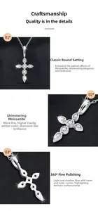 Detail of s925 silver cross pendant with moissanite inlay and 360-degree mirror polishing
