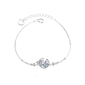 Bracelet koi dauphin en argent 925 avec pierre précieuse et breloque en cœur