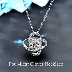 925 Sterling Silver 1ct Moissanite Clover Pendant Necklace For Women Round Cut D Color VVS1 With GRA Certificate Fine Jewelry