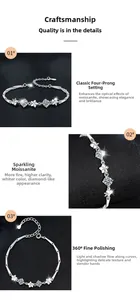 Close-up of S925 sterling silver clover bracelet with moissanite stones and four-claw setting