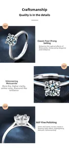 Macro view of four-prong moissanite setting with brilliant cut and high fire jewelry details