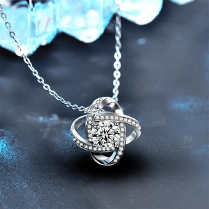 Sterling silver four-leaf clover pendant necklace with moissanite center stone