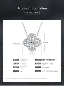 Détails du pendentif trèfle en argent S925 avec pierres Moissanite couleur D