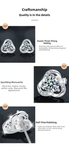 Macro detail of Moissanite stud earrings featuring heart-shaped three-prong setting