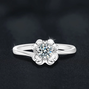 Moissanite S925 sterling silver ring with flower setting and bypass band design