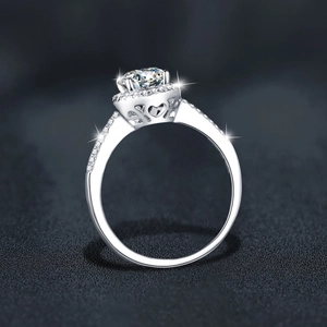 Bague en argent sterling S925 avec moissanite et diamant rond pour fiançailles